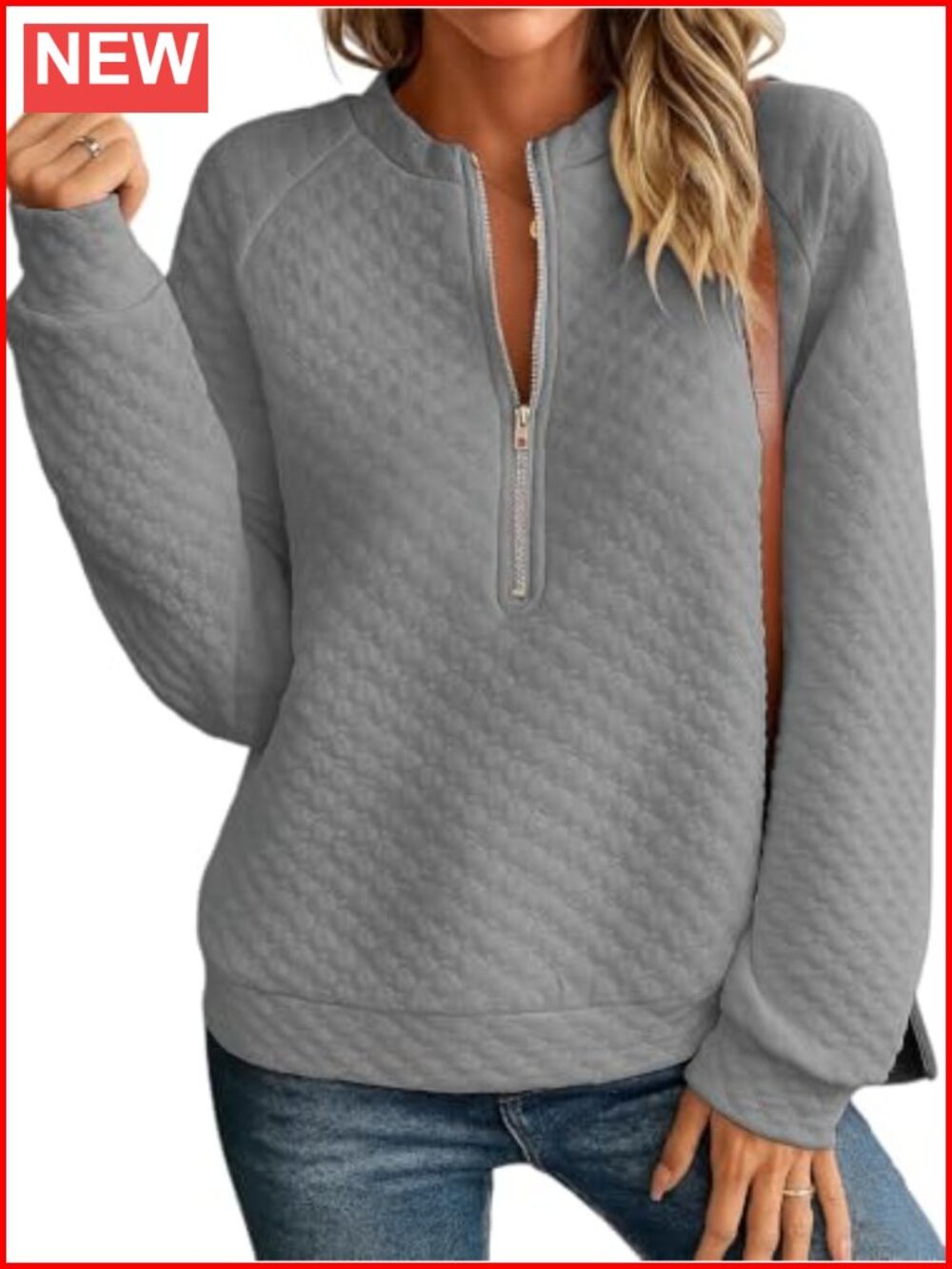 Women's Half-Zip Quilted Pullover Sweatshirt Long Sleeve Loose Fit